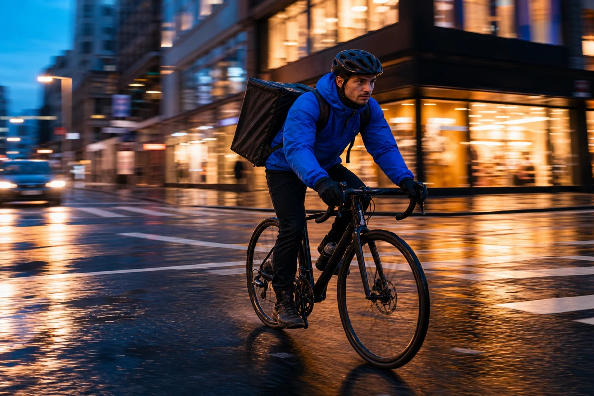 Blue-hour city courier